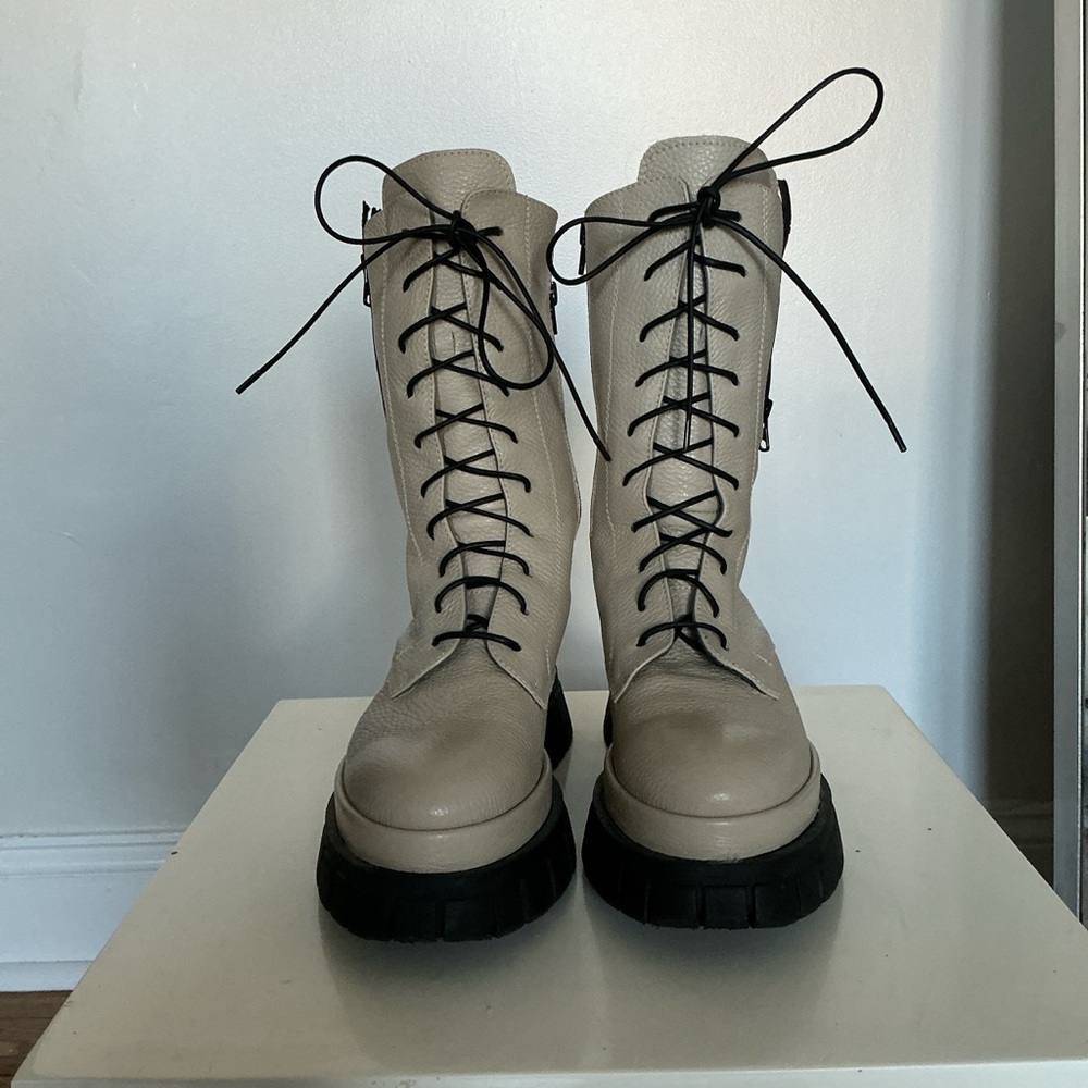 Cream and Black Combat Boots
